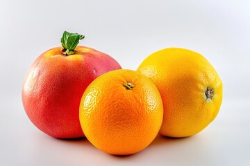 Studio shot Pink grapefruit, orange, yellow grapefruit on white