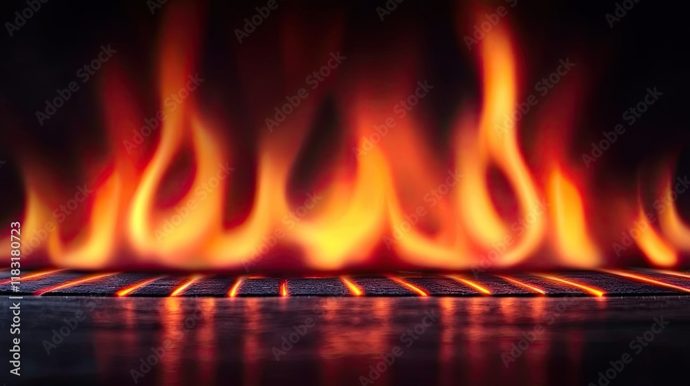 Poster Fire abstract background concept. Bright flames dancing over a dark surface, creating a warm and captivating glow.
