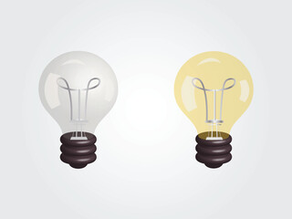 3d white and yellow light bulb icon isolated on gray background.white and yellow transparent glass light bulb. business success, strategy concept. 3d realistic vector illustration eps 10.
