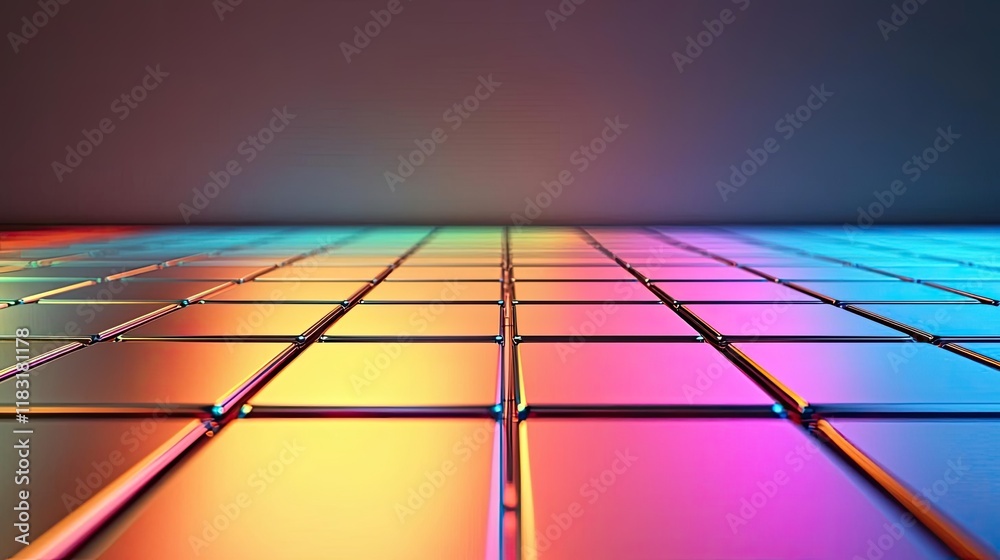 Poster Floor abstract background concept. Colorful abstract background with vibrant gradient squares and reflective surfaces.
