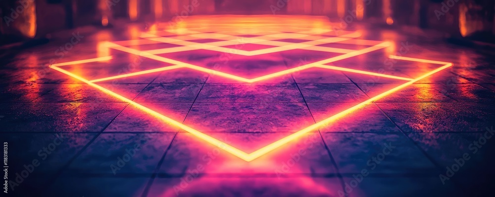 Poster Floor abstract background concept. Abstract neon lines create a vibrant, glowing pattern on a reflective surface.