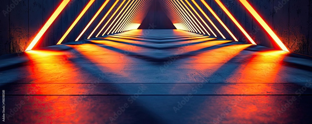 Aufkleber floor abstract background concept. futuristic corridor with vibrant lighting and abstract geometric 