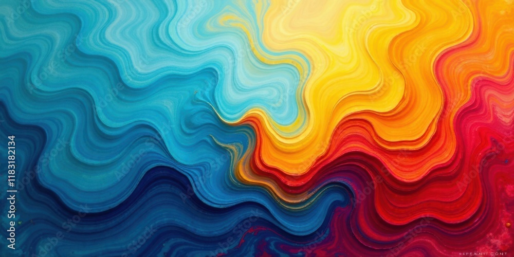 Poster abstract colorful wave pattern background design featuring vibrant hues of blue, yellow, and red