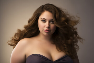Naklejka premium Portrait of Young Plus-Size Woman Isolated on White Background