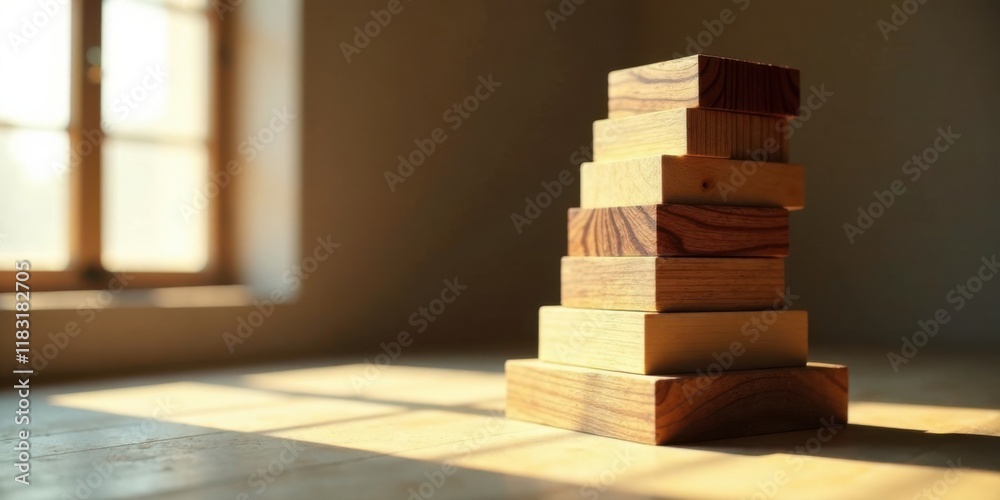 Aufkleber Sunlit Stack of Wooden Blocks  A Study in Texture and Light