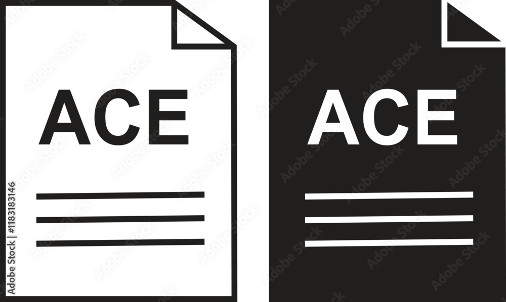 Wall mural ace file icon set. ace file type symbol. file ace format icon in black filled and outlined style iso