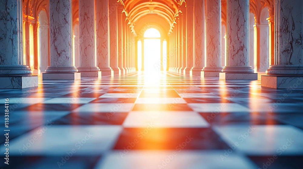 Aufkleber floor abstract background concept. a grand corridor illuminated by sunlight, featuring marble pillar