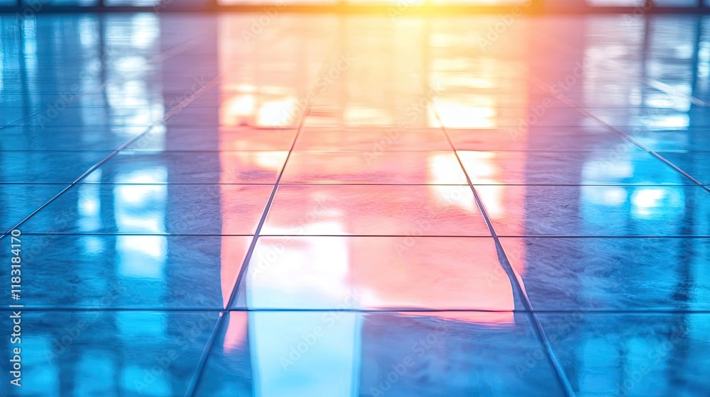 Poster floor abstract background concept. a vibrant sunset reflection on polished tiles, creating an artist