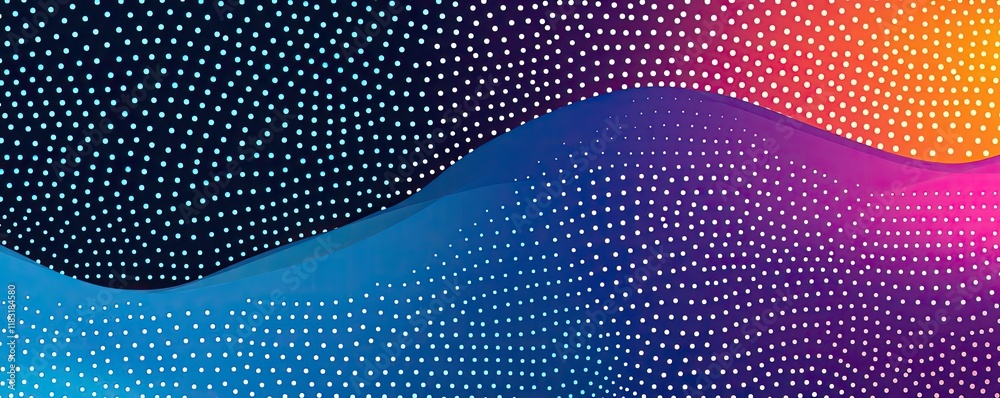 Poster Dots abstract background idea. Vibrant abstract background with colorful wave patterns and dots in digital art style.