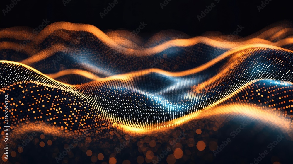 Poster Dots abstract background idea. Abstract digital waves with glowing particles creating a futuristic atmosphere.