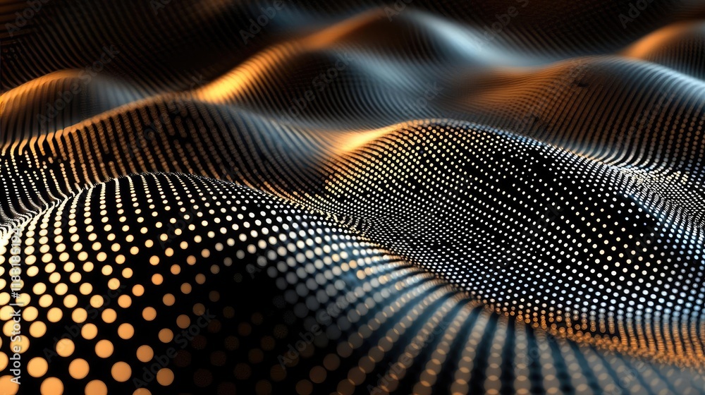 Aufkleber Dots abstract background idea. Abstract digital waves in black and gold, creating a mesmerizing visual effect.