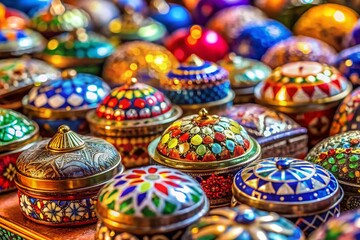 Marrakech Souk: Berber Pill Boxes, Enamel & Silver, Bokeh, February 2023