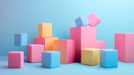 Obraz premium Pastel Cube Composition: A Playful 3D Render of Colorful Blocks