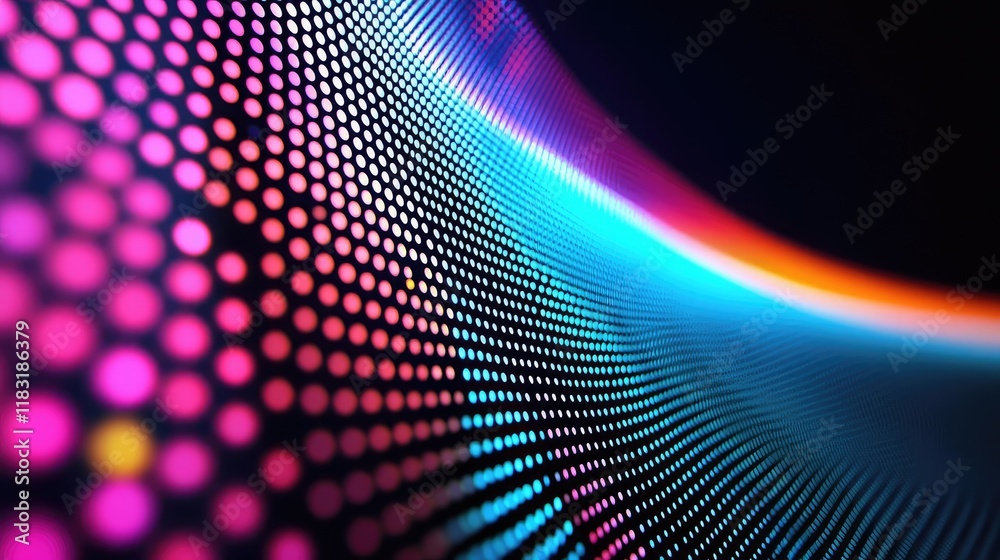 Poster Dots abstract background idea. Dynamic colorful wave of dots creating a vibrant digital abstract design.