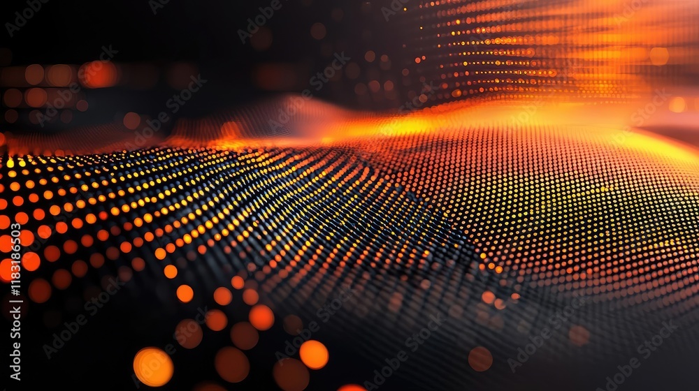 Poster dots abstract background idea. abstract digital wave pattern with vibrant orange and black tones, id