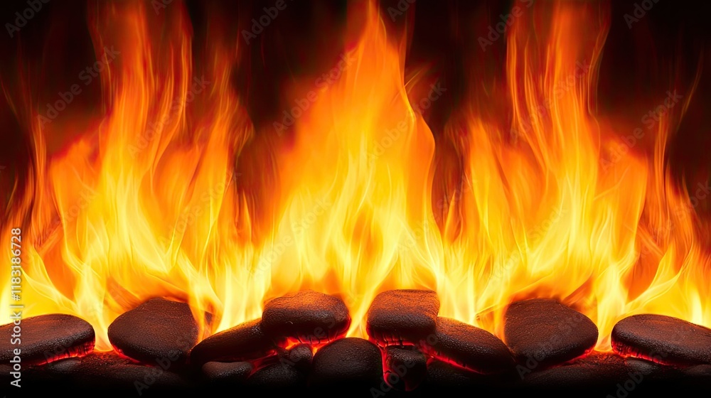 Poster fire abstract background concept. a mesmerizing blaze of flames dancing over glowing rocks in a warm