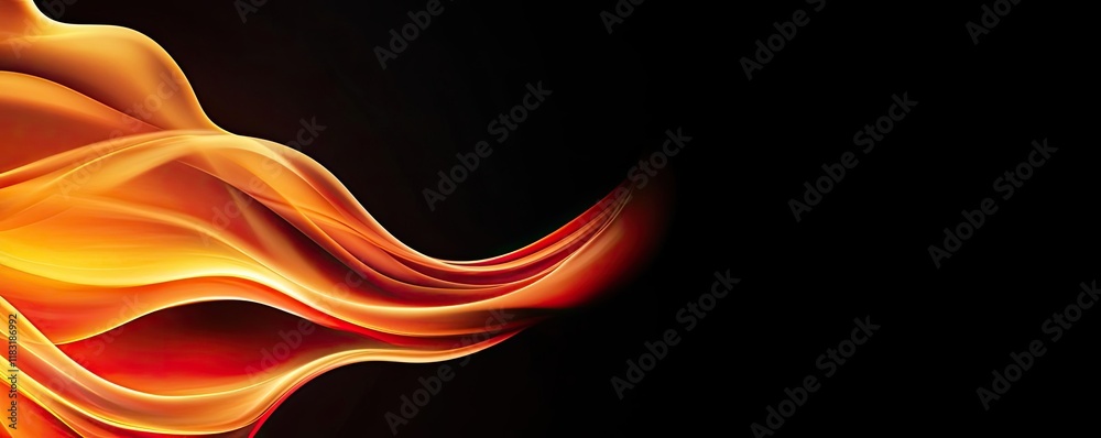 Poster fire abstract background concept. dynamic orange flames on a black background, creating an abstract 