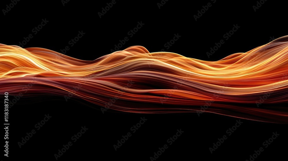 Poster Fire abstract background concept. Vibrant and dynamic flow of colorful wave patterns on a dark background.