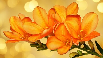 Fototapeta premium Vibrant Orange Clivia Flowers on Golden Background