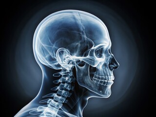 Medical X-Ray Image: Human Skull - Right Profile View with Copy Space