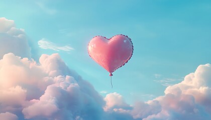 Fototapeta premium Pink Heart-Shaped Balloon in the Sky