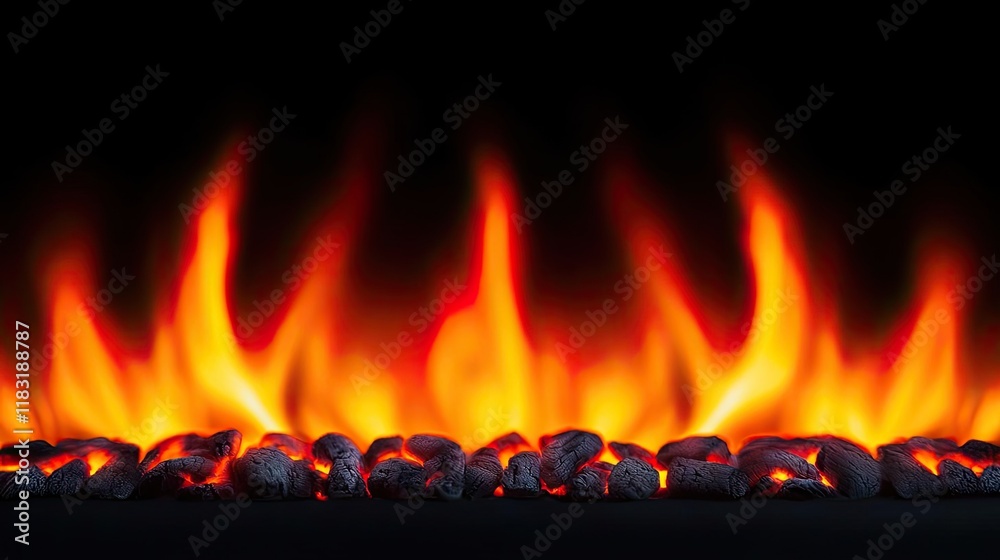 Aufkleber fire abstract background concept. a vibrant display of fire flames with glowing embers in a dark bac