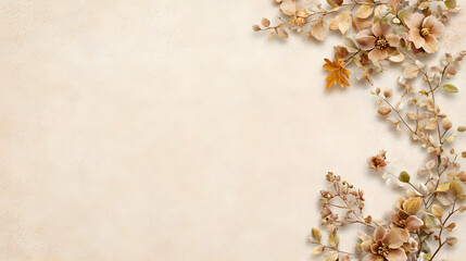 Elegant floral arrangement with dried flowers on soft beige background, perfect for invitations or stationery