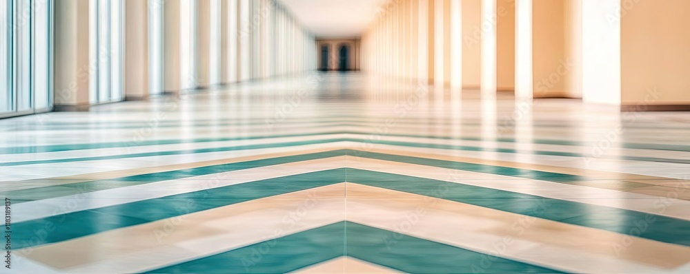 Poster Floor abstract background concept. A modern corridor featuring intricate geometric flooring and soft lighting.