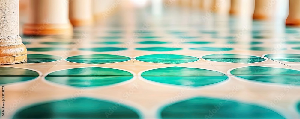 Poster floor abstract background concept. a vibrant floor design featuring circular patterns in shades of t