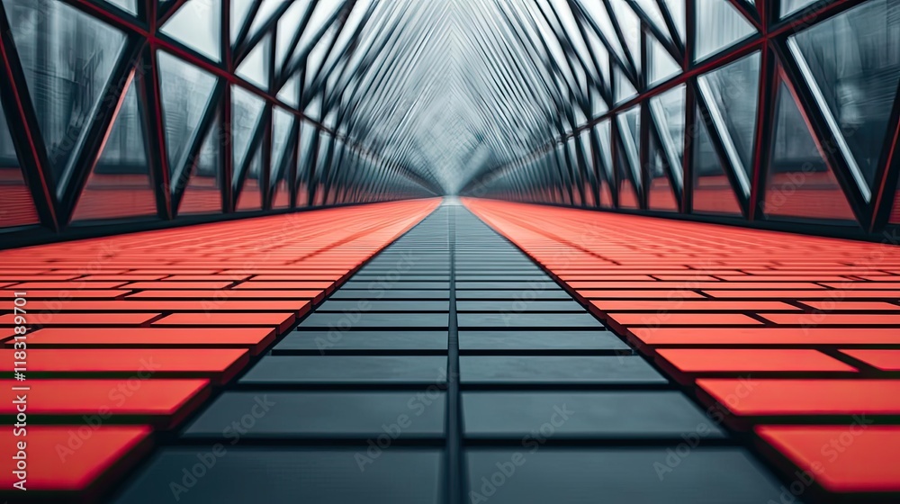 Poster Floor abstract background concept. A modern architectural structure showcasing lines and patterns in vivid red and gray.