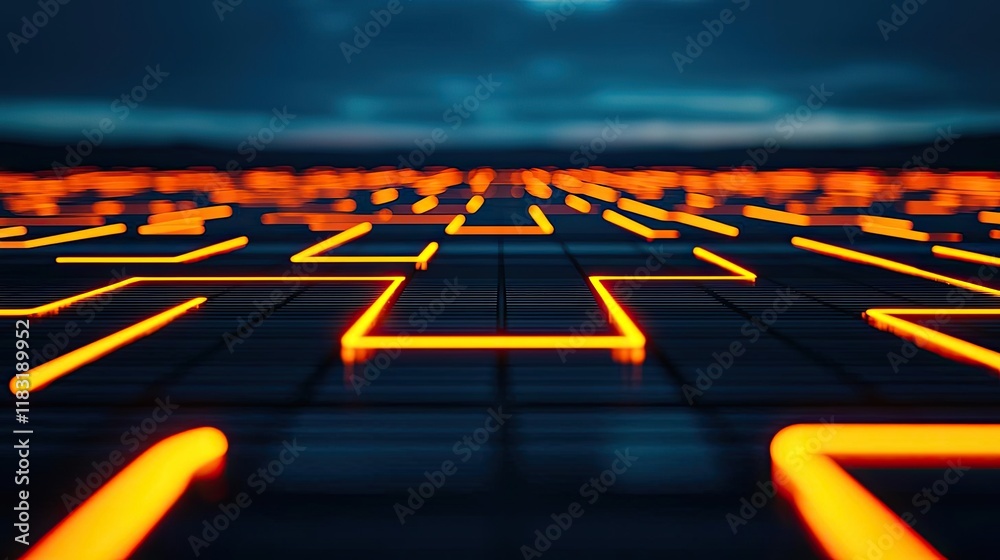 Poster Floor abstract background concept. Futuristic grid with glowing lines, creating a digital landscape in low light.