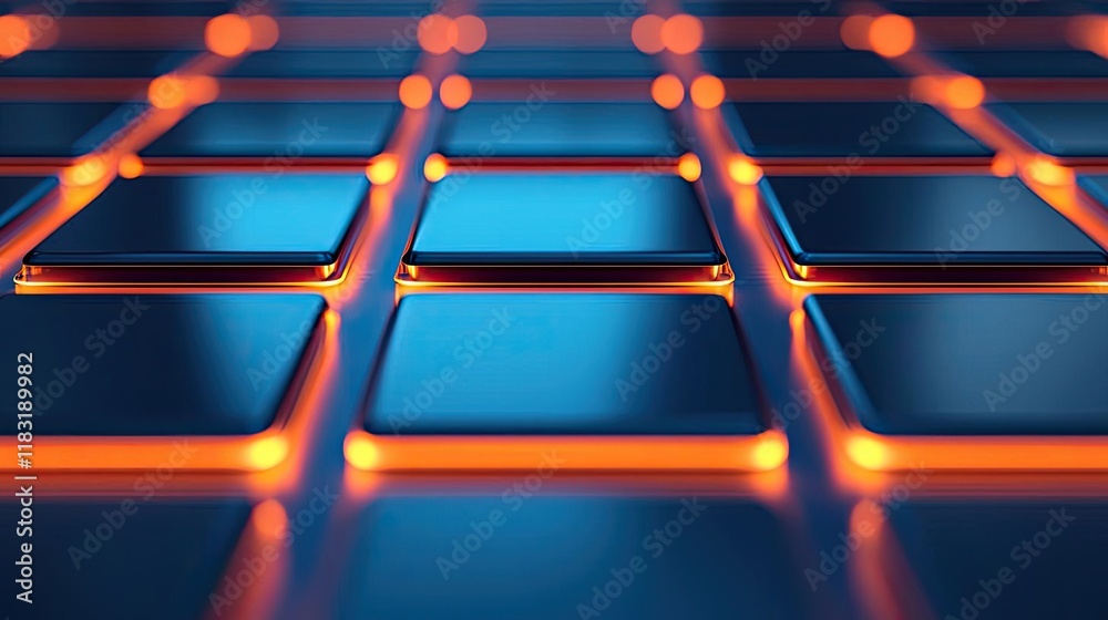 Poster Floor abstract background concept. Close-up view of illuminated squares in vibrant colors showcasing modern design.