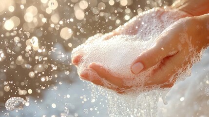 Obraz premium Closeup Of Hands Washing In Foamy Water 