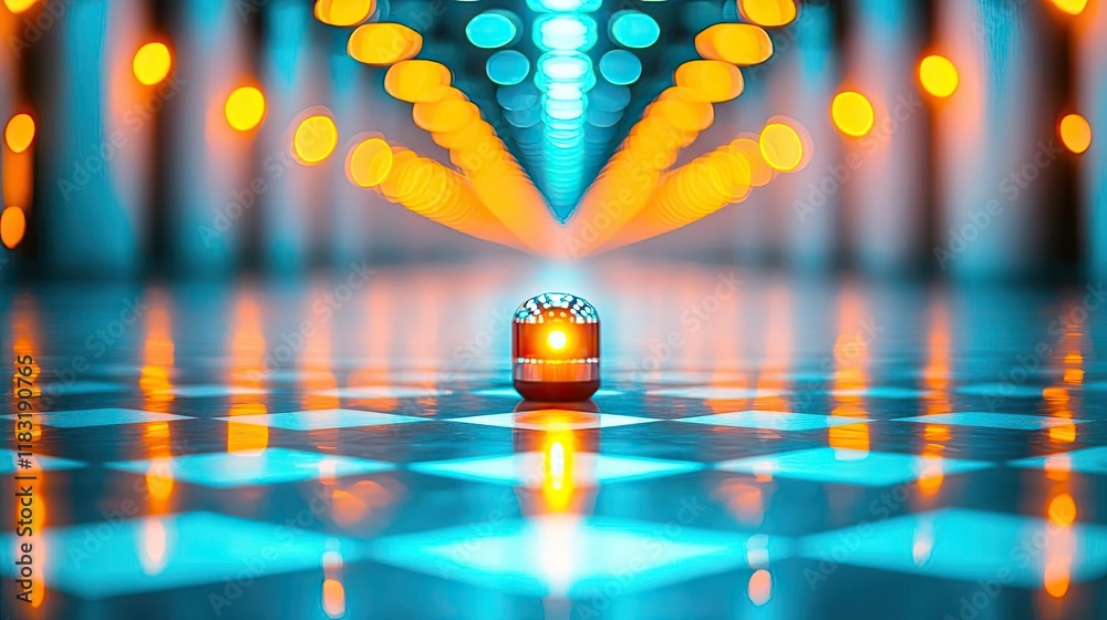 Poster Floor abstract background concept. Vibrant abstract lights reflecting on a futuristic surface with a central glowing object.