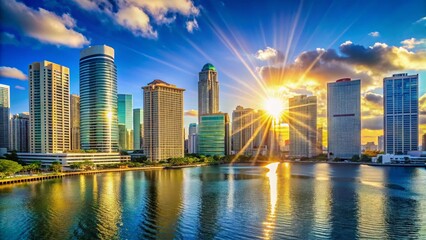 Obraz premium Miami Skyscrapers Sunlit Downtown Cityscape - Bright Daytime View