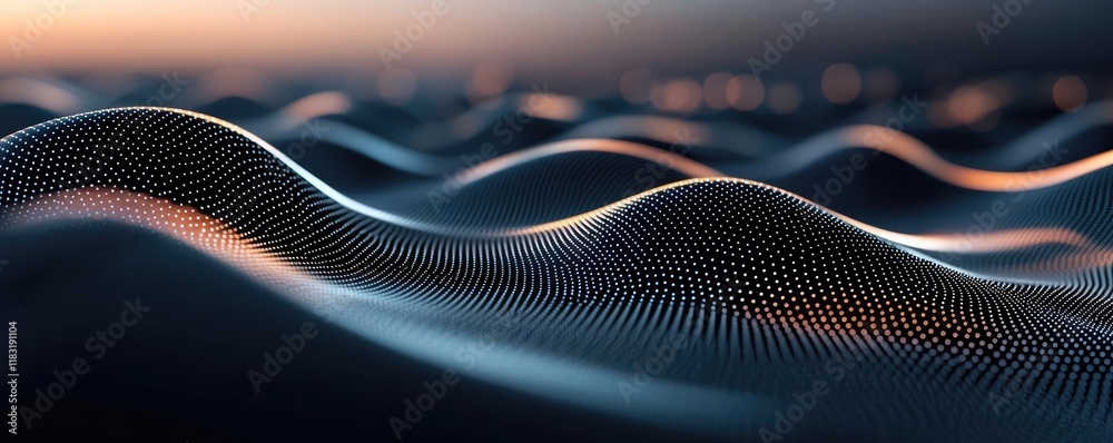 Poster Dots abstract background idea. Abstract waves with shimmering lights create a calming digital landscape.