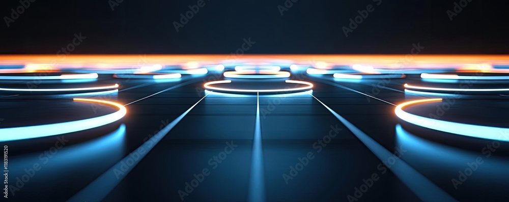 Poster Floor abstract background concept. Abstract technology background featuring glowing circular patterns and lines.