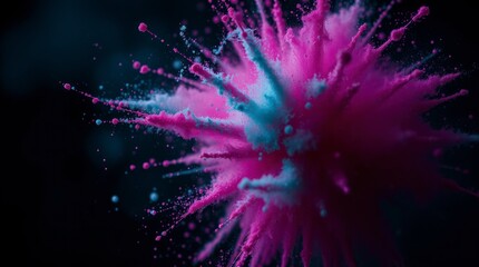 A futuristic sci-fi styled image depicting a color powder splash explosion with a warm golden glow, highlighting advanced technology and space elements. The background features a rainbow paint effect
