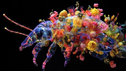 3D  insect  illustration  with  lush  floral  and  fungal elements