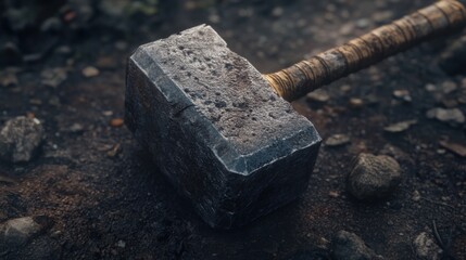 Close up of detailed old hammer on the ground
