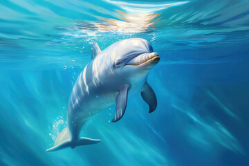 Obraz premium Dolphin animal mammal fish, digital paint illustration. image