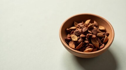 Fototapeta premium Earthy Tones Dried Seeds and Leaves in a Simple Bowl
