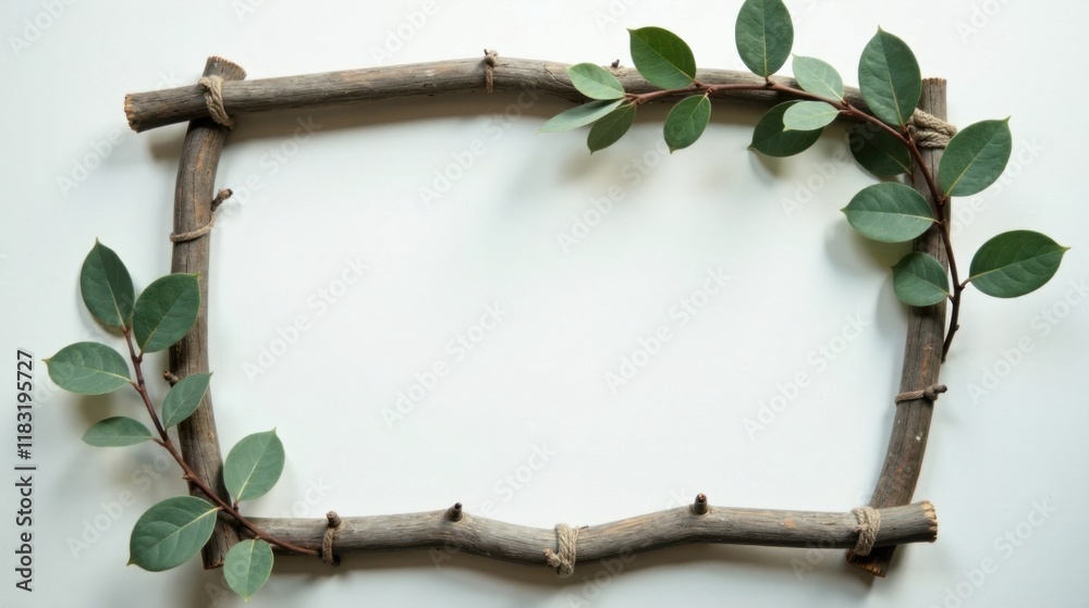 Poster rustic wooden frame adorned with lush greenery for blank space