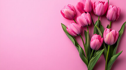 Obraz premium pink tulips flowers pink white background for valentines design with space for text
