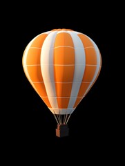 Fototapeta premium Orange and White Hot Air Balloon Isolated on Black