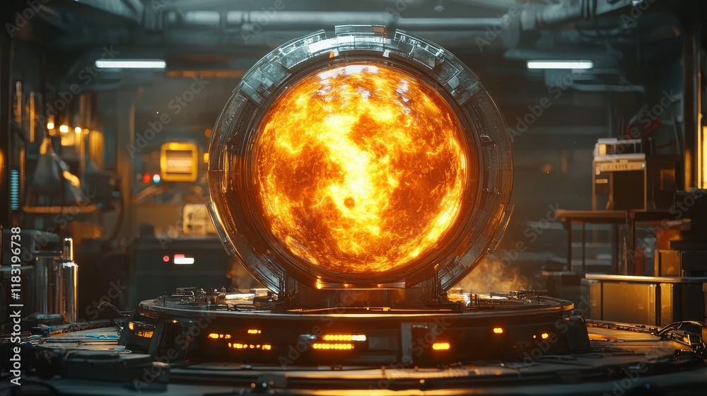 Poster Harnessing fusion energy a conceptual reactor in a high-tech laboratory futuristic design dynamic environment innovative perspective