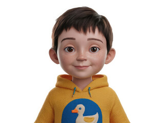 Cartoon character young teen boy portrait, wear yellow sweater, 3d style design on white background.