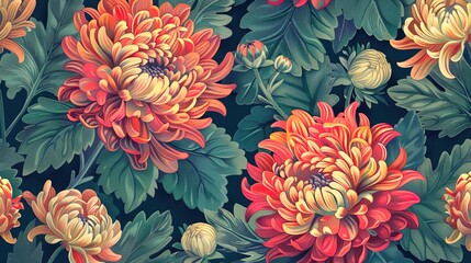Chrysanthemum seamless pattern wallpaper