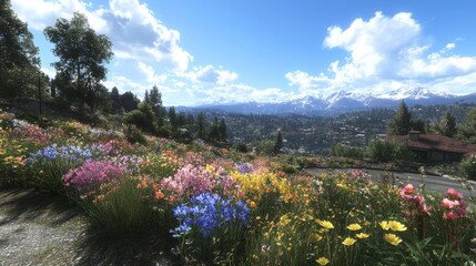 Vibrant Wildflower Meadow Mountain View Home