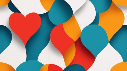 Obraz premium Valentine LGBTQ couples kiss concept. Colorful abstract shapes with a heart motif in a playful design.